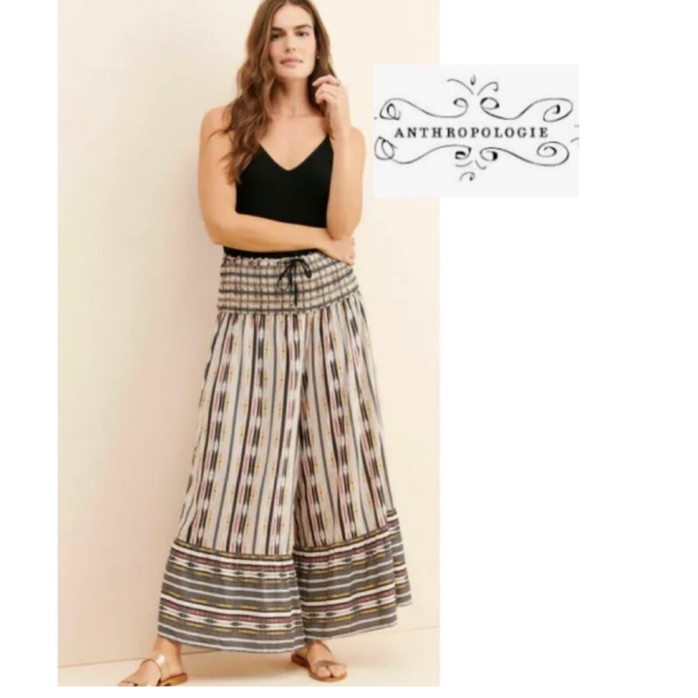 Maeve by Anthropology Zamirah Smocked Wide-Leg Pants drawstring waist Boho